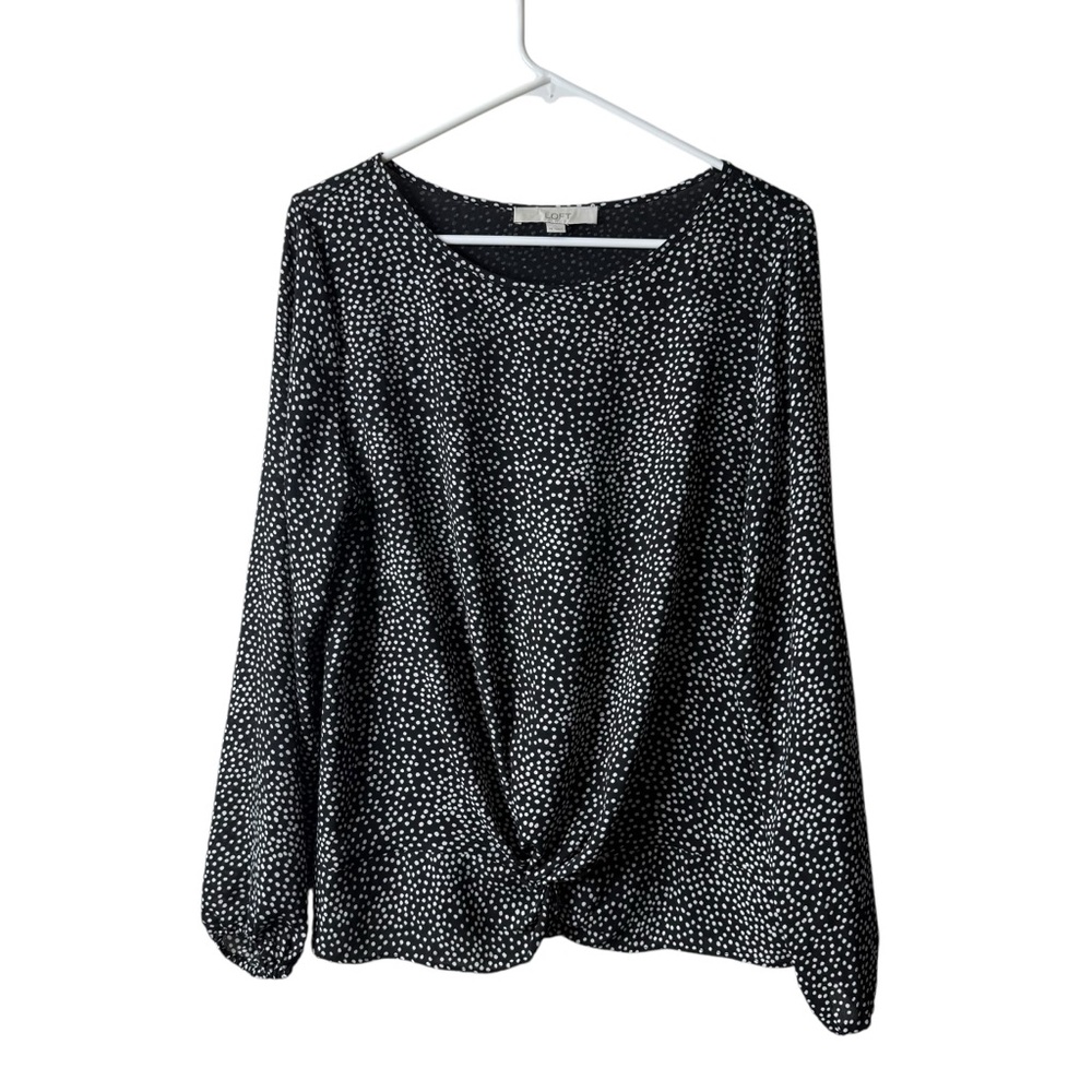 Loft Black White Polka Dot Twist Long Sleeve Blouse